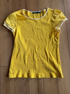 Lauren Ralph Lauren Bright Yellow Short Sleeve Tee with White Trim
